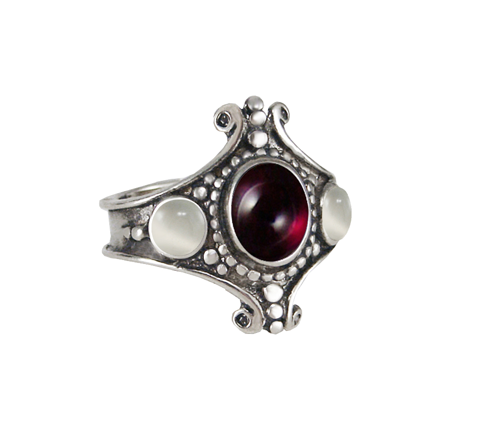Sterling Silver Imperial Ring With Garnet And White Moonstone Size 9